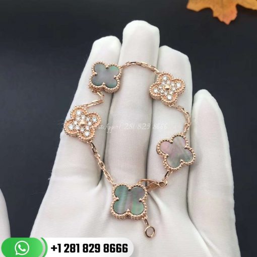 Van Cleef & Arpels Vintage Alhambra Bracelet 5 Motifs Diamond Mother-of-pearl VCARP2R100