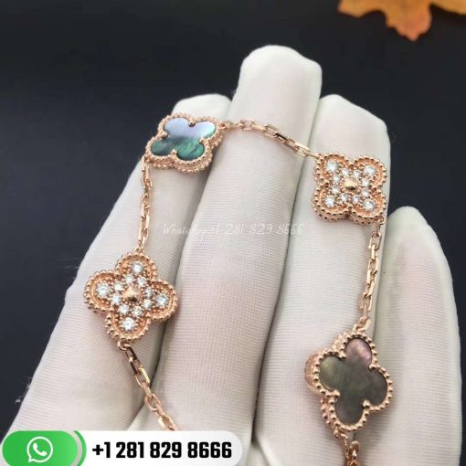 Van Cleef & Arpels Vintage Alhambra Bracelet 5 Motifs Diamond Mother-of-pearl VCARP2R100