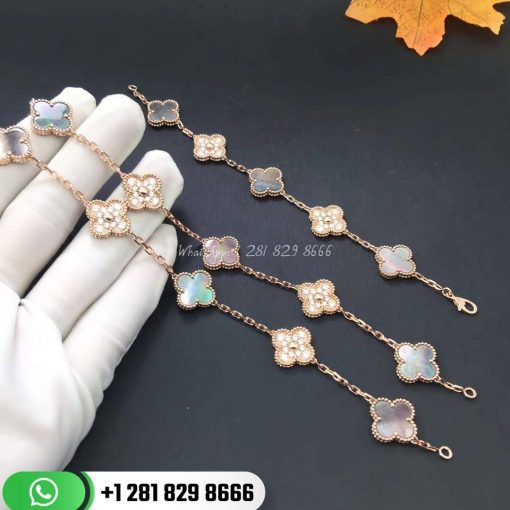 Van Cleef & Arpels Vintage Alhambra Bracelet 5 Motifs Diamond Mother-of-pearl VCARP2R100