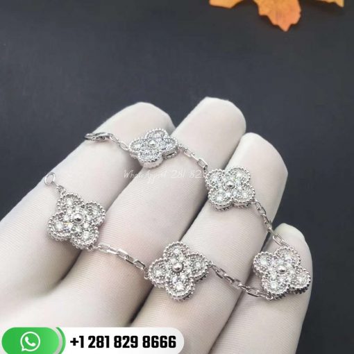 Van Cleef & Arpels Vintage Alhambra Bracelet 5 Motifs White Gold Diamond -15mm