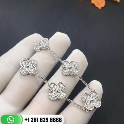 Van Cleef & Arpels Vintage Alhambra Bracelet 5 Motifs White Gold Diamond -15mm