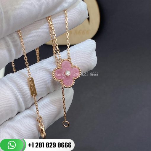 Van Cleef Arpels Vintage Alhambra Pendant Rose Gold Rhodonite 2021 Limited Edition VCARP7TD00