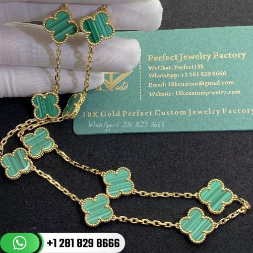 Van Cleef & Arpels Vintage Alhambra Necklace 10 Motifs Yellow Gold Malachite