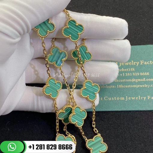 Van Cleef & Arpels Vintage Alhambra Necklace 10 Motifs Yellow Gold Malachite