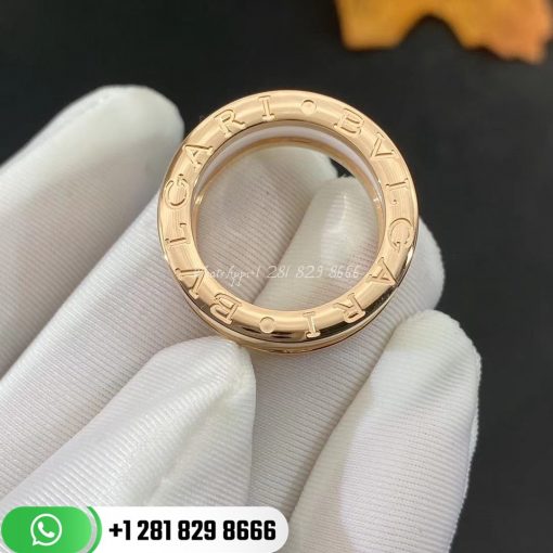347007 B.zero1 two-band ring with two 18 kt rose gold loops and a white ceramic spiral.