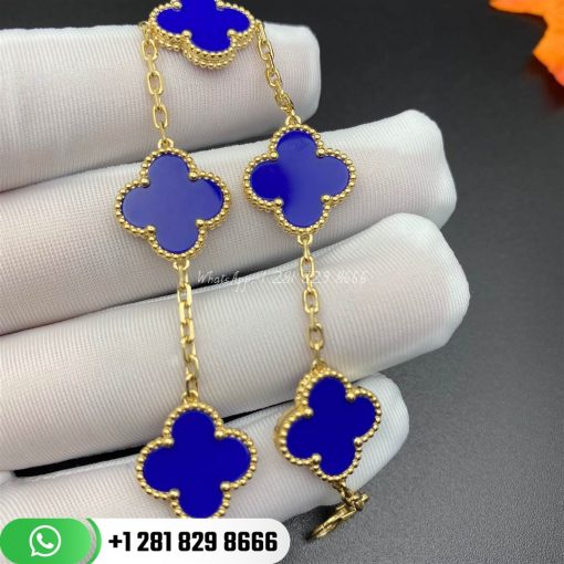 VCARP34900 Vintage Alhambra bracelet, 5 motifs, yellow gold, blue agate.