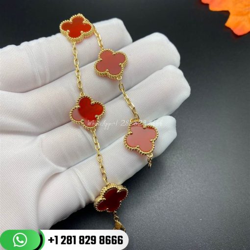 VCARD35500 Vintage Alhambra bracelet, 5 motifs, yellow gold, Carnelian.