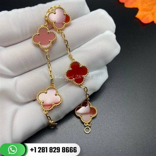 VCARD35500 Vintage Alhambra bracelet, 5 motifs, yellow gold, Carnelian.
