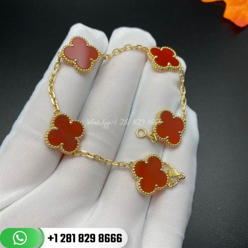 VCARD35500 Vintage Alhambra bracelet, 5 motifs, yellow gold, Carnelian.