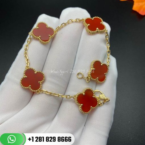 VCARD35500 Vintage Alhambra bracelet, 5 motifs, yellow gold, Carnelian.