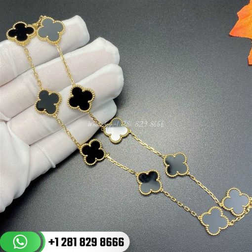 VCARA42700 Vintage Alhambra necklace, 10 motifs, yellow gold, onyx.
