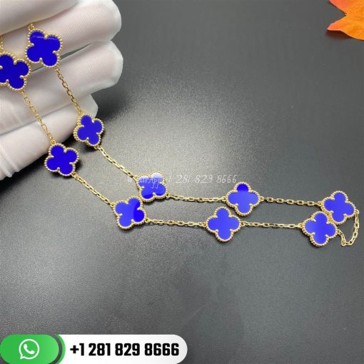 VCARP34800 Vintage Alhambra necklace, 10 motifs, yellow gold, blue agate.