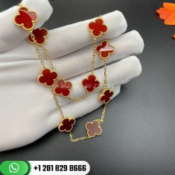 VCARD40600 Vintage Alhambra necklace, 10 motifs, yellow gold, carnelian.