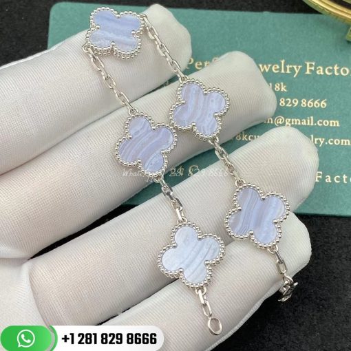 Van Cleef & Arpels Vintage Alhambra Bracelet 5 Motifs White Gold Chalcedony