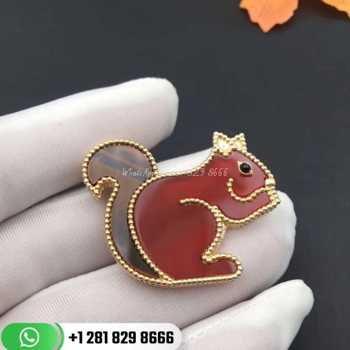 van cleef & arpels lucky animals squirrel clip carnelian tiger eye onyx vcarp2at00