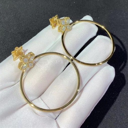 Roberto Coin Princess Flower Earrings Hoop in 18k Gold with Diamonds Small Version