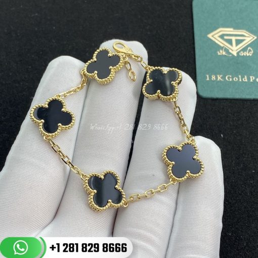 VCARA41300 Vintage Alhambra bracelet, 5 motifs, yellow gold, onyx.