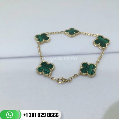 VCARL80900 Vintage Alhambra bracelet, 5 motifs, yellow gold, malachite.