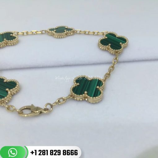 VCARL80900 Vintage Alhambra bracelet, 5 motifs, yellow gold, malachite.