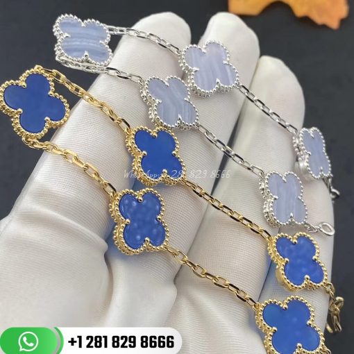 VCARD34700 Vintage Alhambra bracelet, 5 motifs, white gold, chalcedony.