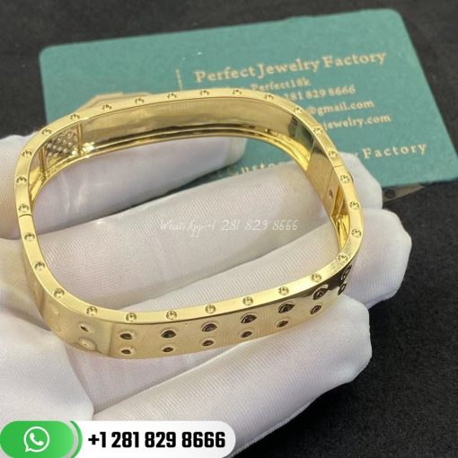 Roberto Coin Pois Moi Yellow Gold 2 Row Square Bangle Bracelet with Diamonds