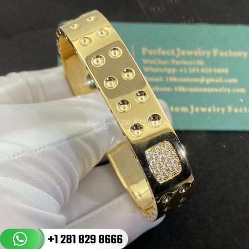 Roberto Coin Pois Moi Yellow Gold 2 Row Square Bangle Bracelet with Diamonds