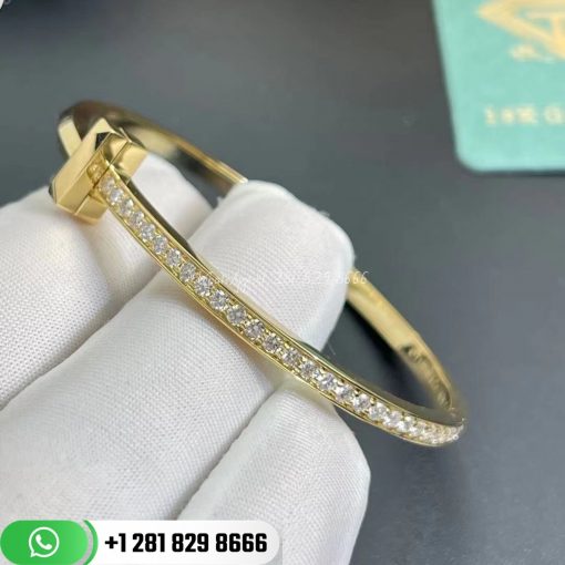 Tiffany T T1 Narrow Diamond Hinged Bangle in 18k Gold