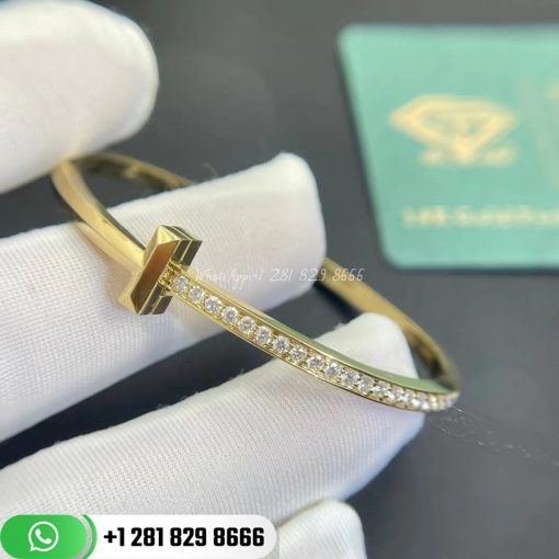 Tiffany T T1 Narrow Diamond Hinged Bangle in 18k Gold