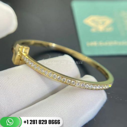 Tiffany T T1 Narrow Diamond Hinged Bangle in 18k Gold