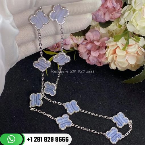 Van Cleef & Arpels Vintage Alhambra Necklace 10 Motifs White Gold Chalcedony - VCARD34800