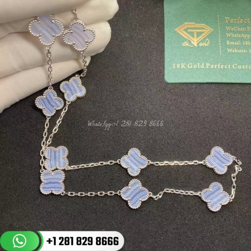 Van Cleef & Arpels Vintage Alhambra Necklace 10 Motifs White Gold Chalcedony - VCARD34800