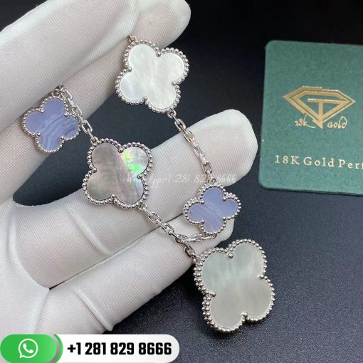 Van Cleef & Arpels Magic Alhambra Bracelet 5 Motifs White Gold Chalcedony Mother-of-pearl – VCARL62400