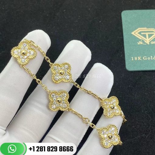 Van Cleef & Arpels Vintage Alhambra Bracelet 5 Motifs Yellow Gold Diamond – VCARA41400