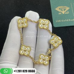 Van Cleef & Arpels Vintage Alhambra Bracelet 5 Motifs Yellow Gold Diamond – VCARA41400