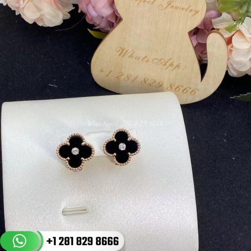 Van Cleef & Arpels Vintage Alhambra Limited Edition Earrings in Rose Gold Set with Onyx and Diamondspecial Edition VCARP2B100