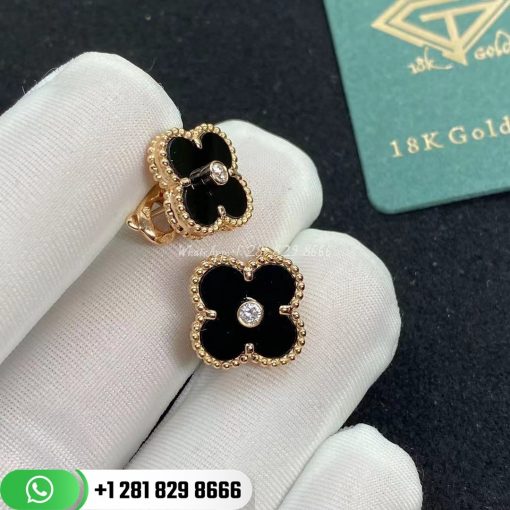 Van Cleef & Arpels Vintage Alhambra Limited Edition Earrings in Rose Gold Set with Onyx and Diamondspecial Edition VCARP2B100