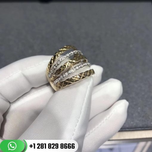 Chanel Coco Crush Ring Quilted Motif 18k White and Yellow Gold Diamonds - J11335