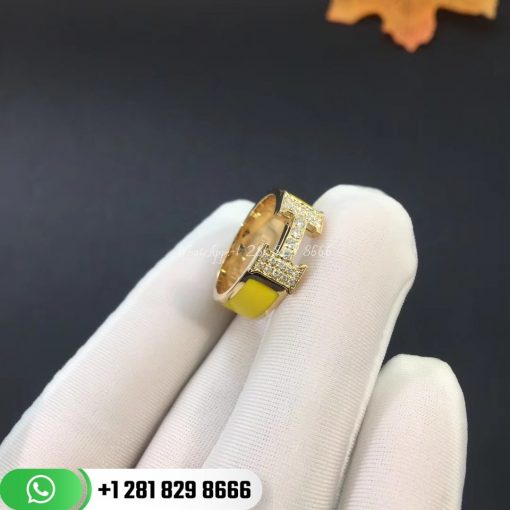 Hermes Clic H Yellow Enamel Ring 18k Rose Gold Set With Diamond