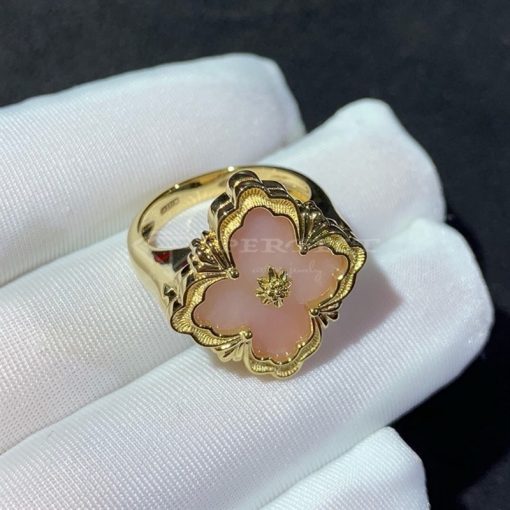 Buccellati Opera Color Ring in 18k Yellow Gold with Pink Fluo Enameled