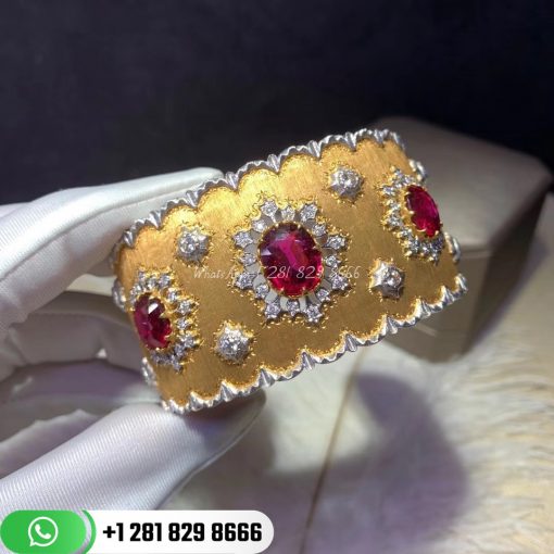 Buccellati Cuff Bracelet Yellow and white gold with rubies and diamonds