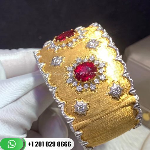 Buccellati Cuff Bracelet Yellow and white gold with rubies and diamonds