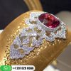 Buccellati Cuff Bracelet Yellow and White Gold with Rubies and Diamonds. Buccellati Opera cuff bracelets with rigato engraving.