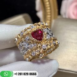 Buccellati Eternelle Ring with Ruby in Openwork White Gold Set with Diamonds