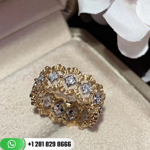 Buccellati Rombi Eternelle Band Ring with Diamonds 18k White and Yellow Gold