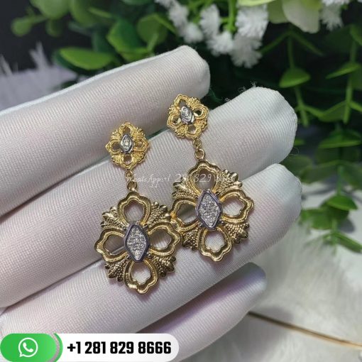 Buccellati Opera Pendant Earrings with Elements in Yellow and White Gold with Diamonds