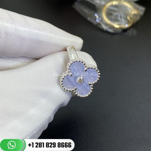 Van Cleef Arpels Vintage Alhambra Ring White Gold Diamon Chalcedony