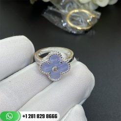 Van Cleef Arpels Vintage Alhambra Ring White Gold Diamon Chalcedony