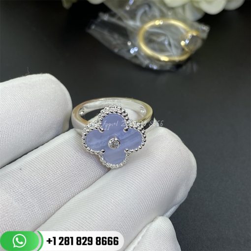 Van Cleef Arpels Vintage Alhambra Ring White Gold Diamon Chalcedony