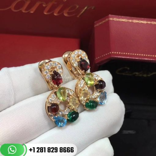 Bulgari Astrale Multi Gemstone Diamond Gold Earrings