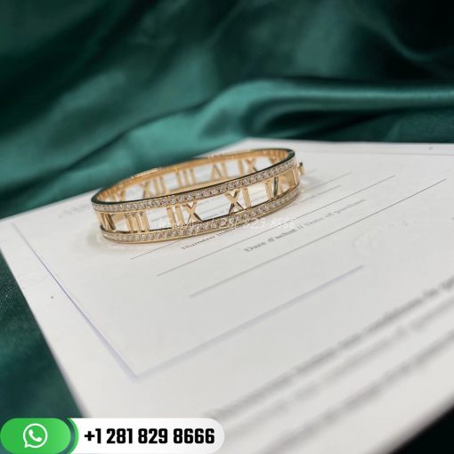 Tiffany & Co Atlas Open Hinged Bangle 18k Yellow Gold with Diamonds